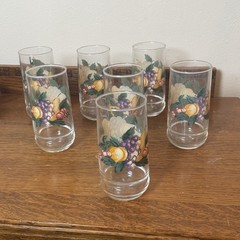 Vintage Oneida Fruit Motif Glasses Set of 7 Grape Pear Lemon MCM