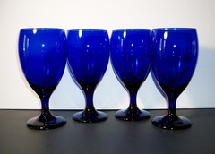 Vtg Libbey Premiere Cobalt Blue Water Wine Tea Goblets Stemware 7″ Tall Set of 4