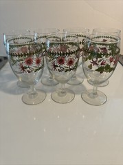 Portmeirion Botanic Garden 16oz Footed Tea Water Wine Goblets Glassss Lot Of 7