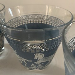 MCM Hazel Atlas Blue White Cocktail Glasses Low Ball Set Of 5 Arabian Knight 6oz