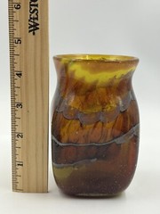 Handblown Glass Cup Art Swirl Brown Orange Yellow Green