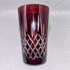 Imperial Estate Triumph Ruby Cut to Clear Highball Glasses Laurel & Vertical Top