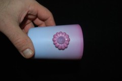 GREAT PEACHBLOW ART GLASS TUMBLER WITH APPLIED FLOWER 1950’S