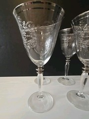 Crystal Etched Wine Goblets Set Of 4 Long Stem Silver Rim Wine Enthusiast