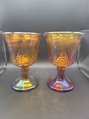 Indiana Harvest Grape Marigold Carnival Vintage Glass Set of 2 Goblets