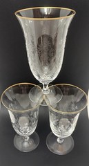 LENOX Crystal FONTAINE Water Goblets Gold Trim Hand Etched Truly Beautiful Set 8