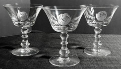 Fostoria Rose-Crystal Goblets-Deep Cut Grey Rose-6 Iced Tea, 6 Water, 6 Sherbet
