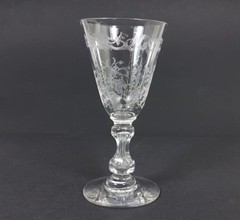 3 Glasses/ Foot Beaker Etched Decor Pierced Air Bubble About 1880 AL260