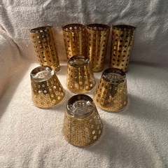 Vtg MCM Culver «CANNELLA» 22k Gold & Glass Cocktail Glasses (8) 4 High/4Low