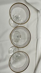 3 Vintage Hollywood Regency Optic Glass Gold Band Stripes Cocktail Glasses