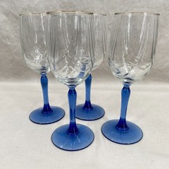 Lenox Swag Drape Cobalt Blue Stem Wine Glasses Goblets 8 1/4″ Set of 4 Gold Rim