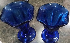 Anchor Hocking Cobalt Blue Footed Tulip Sundae Pair of Parfait Dessert Glasses