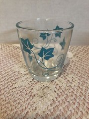 RETRO MID CENTURY VINTAGE HAZEL ATLAS TURQUOISE IVY 1/2 PINT SOUR CREAM GLASS