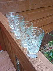 Set Of 4 Vintage Indiana Whitehall Clear Cubist Glass Large Footed Glasses 12 Oz