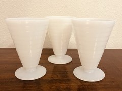 3 HAZEL ATLAS MODERNTONE PLATONITE WHITE 5 OZ FOOTED CONE SHAPE TUMBLERS