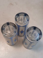 Vintage MCM LIBBEY AQUA BLUE DIAMOND 22K GOLD TRIM COCKTAIL GLASSES TOM COLLINS