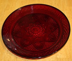 Cristal D’Arques Durand 10 INCH RUBY RED «ANTIQUE» PATTERN DINNER PLATE Set of 6