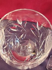 Bohemian Lead Crystal Wine Glasses Hand-cut W/Frosted Rose on Bowl,Hexagon Base