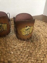 VTG *Set of 2* Highball Drinking Glass Tooled Leather Holder w UNC Tarheel Ram