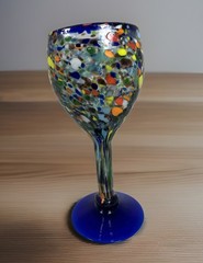 Blown Glass Confetti Wine Water Glass Goblet Cobalt Rim and Base