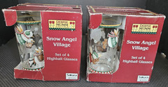 8 Vintage Debbie Mumm Sakura Highball Glasses, Snow Angel Village, NIB, FREESHIP