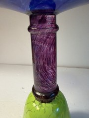 Handblown Art Glass Wine Chalice Bold Lime Green Purple Royal Blue