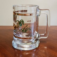 Culver 22K Gold Trim Glass Beer Mugs 4 Set Duck Mallard Pintail MCM Barware EUC