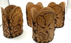 5Vintage Tooled Leather Western Cowboy Horse Barware Sleeves