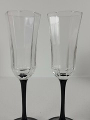 2 Vintage Luminarc Octime Crystal Black Stem Champagne Flutes Wine Glass France