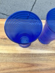 Vintage Cobalt Blue Swirl Pattern Highball Ice Tea Glass 7.5” Tall ~set Of 2