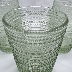 Set of 3 Jupiter Beaded Hobnail Light Green Highball Tumbler Drinking Glass