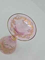 Venetian Enameled Figural Landscape Scene Pink Wine Glass 7 1/4″ #2