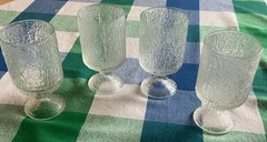 Set 4 Vintage Indiana Glass Crystal Ice Tree Bark Footed Water Highball Goblet