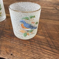 Vintage WV Glasses Flat Tumbler Songbirds 8 oz Set of 5 Gold Rim Nature Whimsy