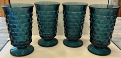 Set of 4 Vintage Indiana Colony Whitehall Riviera Blue 6″ Tumbler Glasses Cubist