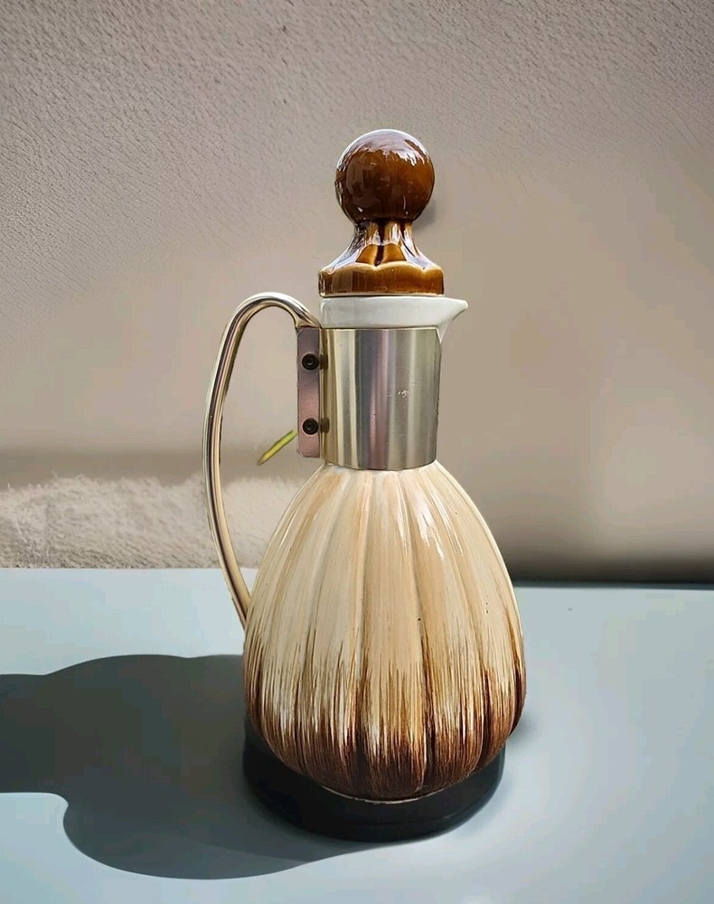 MCM Ombre Earthy Brown Beige Carafe Pitcher Gold Handle Cork Topper