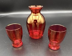 Vintage cranberry iridescent sake set ￼