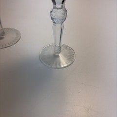 Vintage Ajka Cut to Clear 24% Lead Crystal Champagne Flutes Ruby Red Green Pair