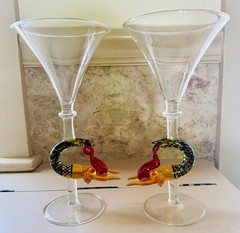 2 Milon Townsend Hand Blown Mermaid Swimming Martini Wine Goblets 8 3/4”