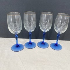 Lenox Swag Drape Cobalt Blue Stem Wine Glasses Goblets 8 1/4″ Set of 4 Gold Rim