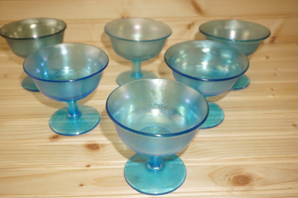 Stretch Glass Fenton? Celeste Blue (6) Sherbet or Champagne Glasses, 3 1/2″ S13