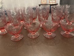 Seneca Morgantown Driftwood Cranberry Pink Crinkle Glass Footed Tumblers Set 15