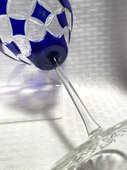AJKA CHELSEA COCKTAIL GLASS COBALT BLUE CUT TO CLEAR CRYSTAL HUNGARY BOHEMIAN