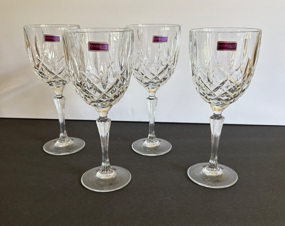 WATERFORD MARQUIS MARKHAM GOBLETS SET OF 4 NEW NICE RIBBED STEMS