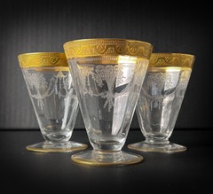 3pc Cambridge Etch Gold Encrusted Glasses juice tumblers