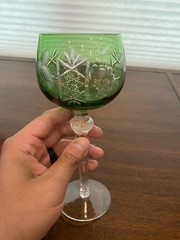 STUNNING SET(4) VTG Multicolored Bohemian Grape Cut To Clear Wine Glasses 8.25″H