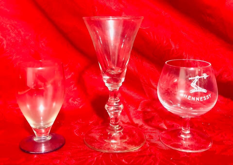 Mixed Lot Of 3 Clear Glass Cordial Glasses Hennessy Good Pre-Owned Condition