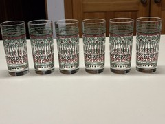 6 CHRISTMAS Geometric HOLLY LEAF-Tall Tumbler/Glasses 14 oz. ; UNIQUE!