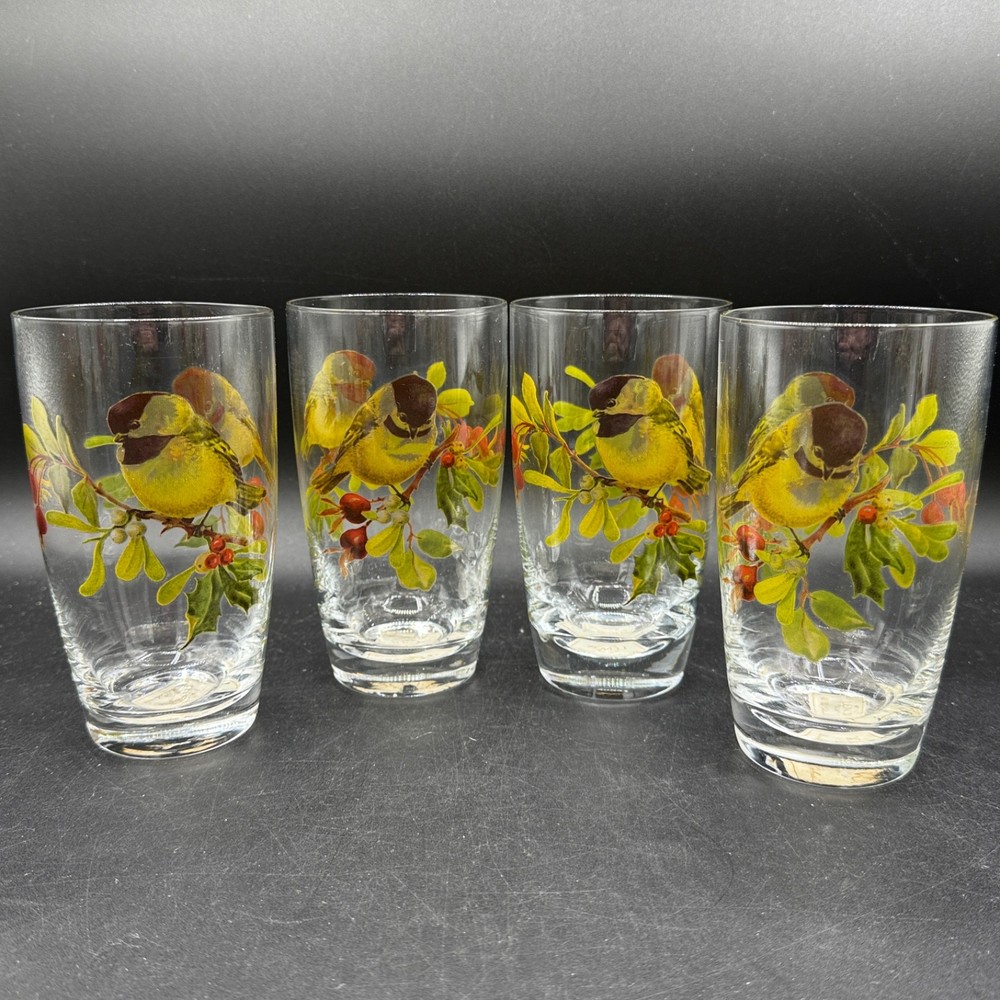 Lenox Glasses Winter Greetings Chickadee Set Of 4 Highball Bird Christmas