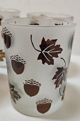 VTG Set of 4 Fall/Autumn Acorn & Leaves Frosted Glass Tumblers 12 fl. oz